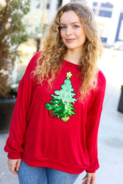 More The Merrier Red Sequin Christmas Tree Hacci Top | Daverri Fashions