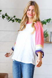 Pink Pointelle Color Block Wide Sleeve Pullover | Daverri Fashions