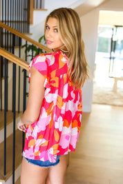 Tropical Bliss Peach Floral Mock Neck Flutter Sleeve Top - DAVERRI FASHIONS