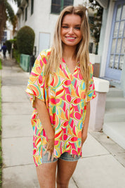 Casual Chic Multicolor Abstract V Neck Dolman Sleeve Top | Daverri Fashions