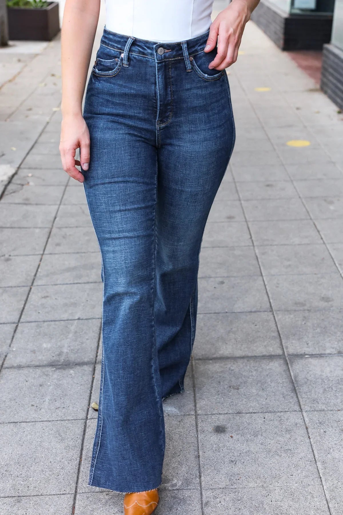 Judy Blue Dark Wash High Rise Flare Back Pocket Detail Jeans | Daverri Fashions