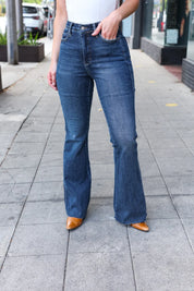 Judy Blue Dark Wash High Rise Flare Back Pocket Detail Jeans | Daverri Fashions