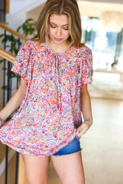 Plum Multicolor Boho Paisley Tie Neck Dolman Top | Daverri Fashions