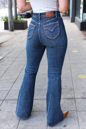 Judy Blue Dark Wash High Rise Flare Back Pocket Detail Jeans | Daverri Fashions