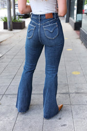 Judy Blue Dark Wash High Rise Flare Back Pocket Detail Jeans | Daverri Fashions