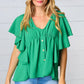 Sea Green Button Ruffle Woven Top - DAVERRI FASHIONS