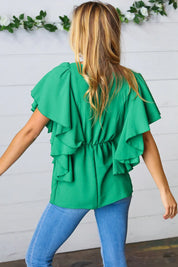 Sea Green Button Ruffle Woven Top | Daverri Fashions