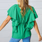 Sea Green Button Ruffle Woven Top - DAVERRI FASHIONS