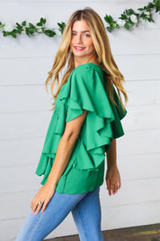 Sea Green Button Ruffle Woven Top | Daverri Fashions
