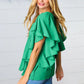 Sea Green Button Ruffle Woven Top - DAVERRI FASHIONS