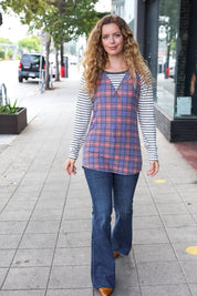 Feeling Playful Plaid/Stripe Outseam Stitch Elbow Patch Pullover | Daverri Fashions