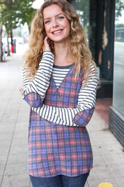 Feeling Playful Plaid/Stripe Outseam Stitch Elbow Patch Pullover | Daverri Fashions
