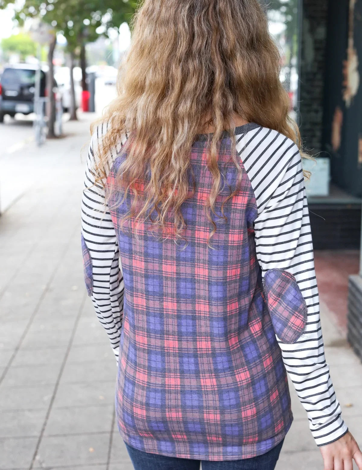 Stripe Outseam Stitch Elbow Patch Pullover | Daverri Fashions