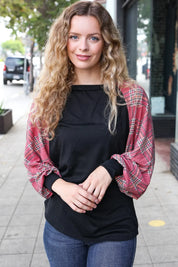 You Got This Burgundy Plaid Dolman Round Neck Top | 2024 Blow-Out Sale Daverri Fashions