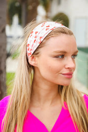 Red & Pink Heart Print Stretchy Twist Headband | accessor Daverri Fashions