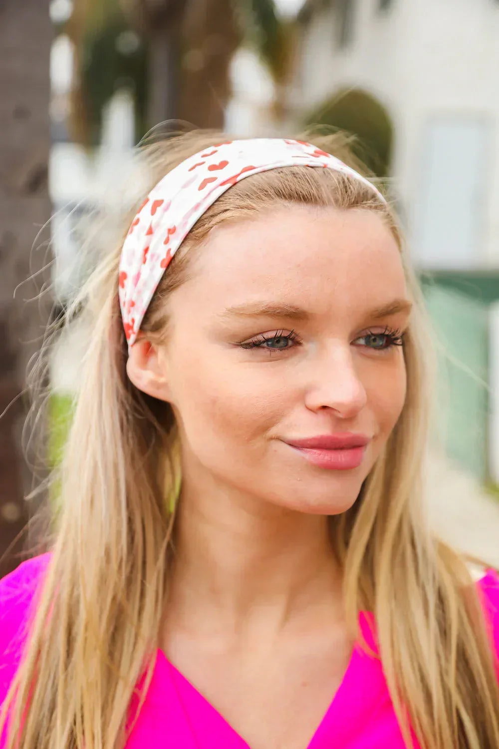 Red & Pink Heart Print Stretchy Twist Headband - DAVERRI FASHIONS