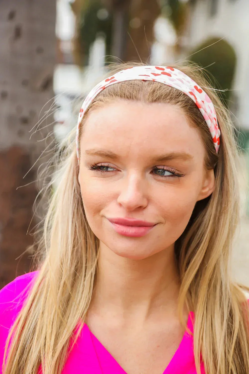 Red & Pink Heart Print Stretchy Twist Headband - DAVERRI FASHIONS