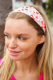 Red & Pink Heart Print Stretchy Twist Headband | accessor Daverri Fashions