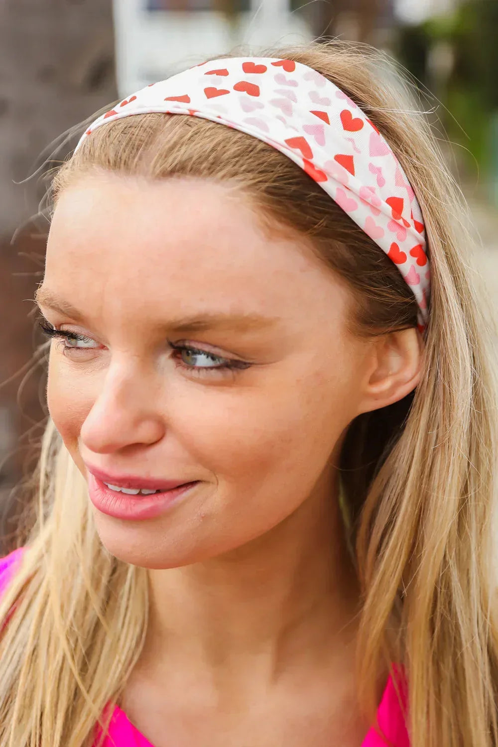 Red & Pink Heart Print Stretchy Twist Headband - DAVERRI FASHIONS