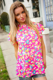 Feeling Femme in Pink Floral Print Frill Mock Neck Blouse | Daverri Fashions