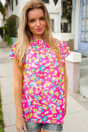 Feeling Femme in Pink Floral Print Frill Mock Neck Blouse | Daverri Fashions