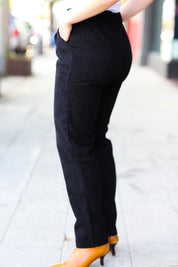 Going Your Way Black Corduroy High Rise Tapered Leg Pants | Daverri Fashions