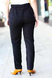 Going Your Way Black Corduroy High Rise Tapered Leg Pants | Daverri Fashions