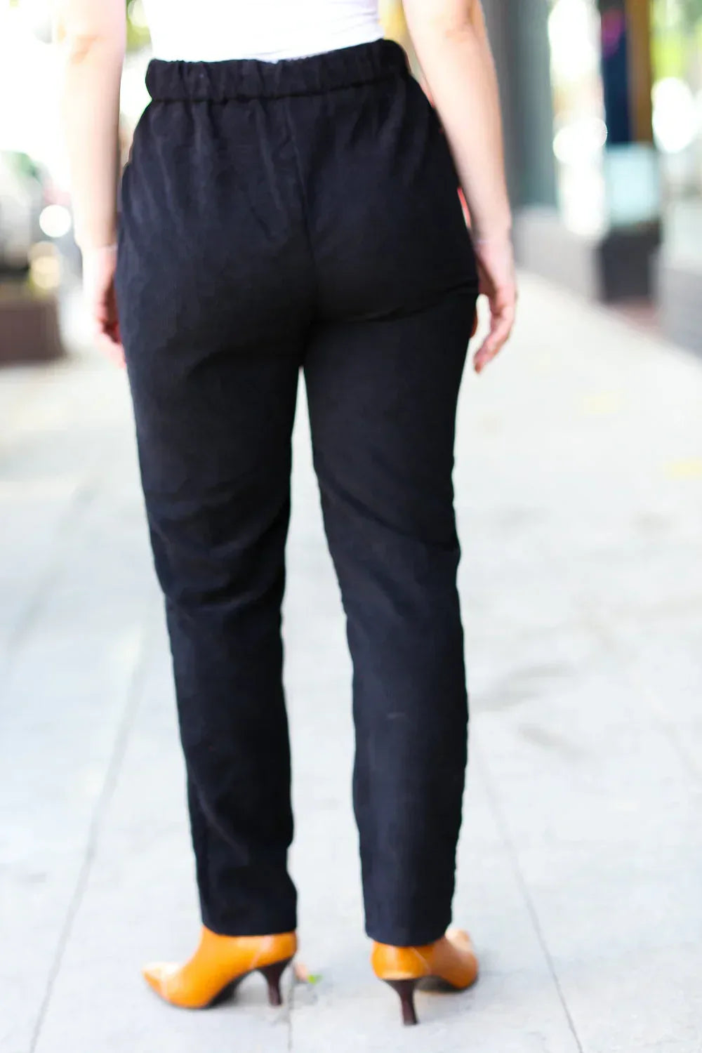 Zenana Black Corduroy High Rise Tapered Leg Pants - DAVERRI FASHIONS