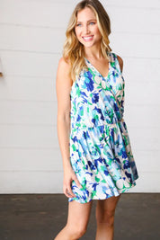 Lovely In Green & Blue Floral Sleeveless Surplice Romper | 07-01-25 Summer Sale Daverri Fashions