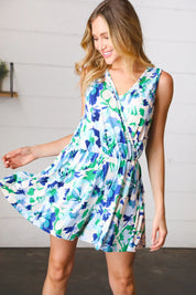 Lovely In Green & Blue Floral Sleeveless Surplice Romper | 07-01-25 Summer Sale Daverri Fashions