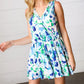 Lovely In Green & Blue Floral Sleeveless Surplice Romper - DAVERRI FASHIONS
