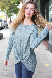 Weekend Ready Green Two-Tone Front Knot Pullover | Daverri Fashions