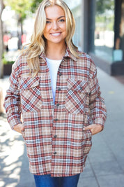 Be You Best Taupe Plaid Quilt Lined Button Down Shacket | Daverri Fashions