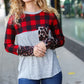 All Of Me Grey & Red Plaid Animal Print Pocketed Top - DAVERRI FASHIONS