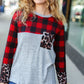 All Of Me Grey & Red Plaid Animal Print Pocketed Top - DAVERRI FASHIONS