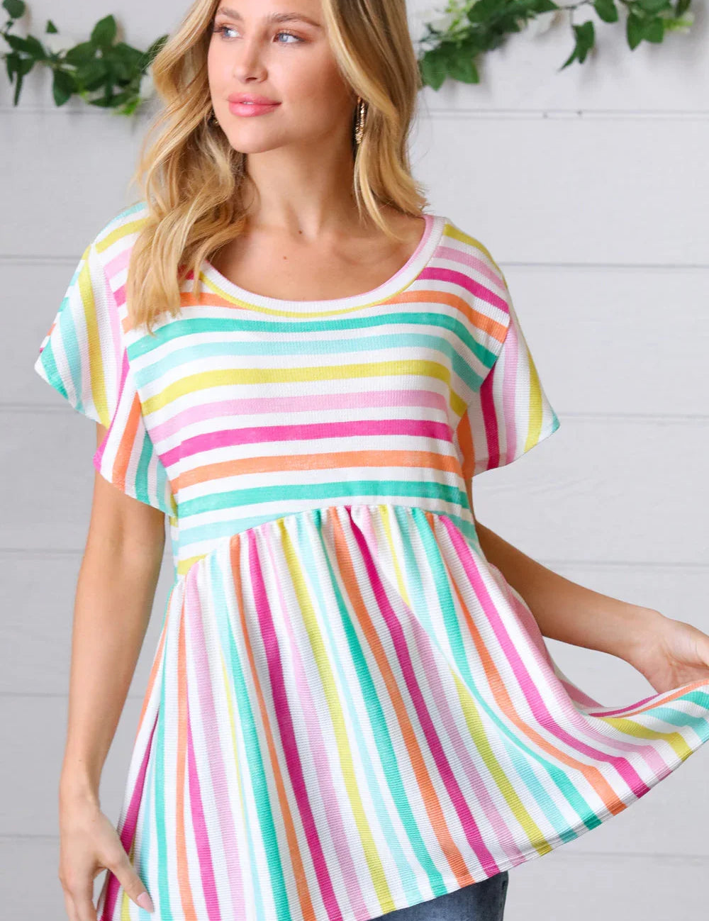 Lavender Rainbow Stripe Babydoll To | Daverri Fashions
