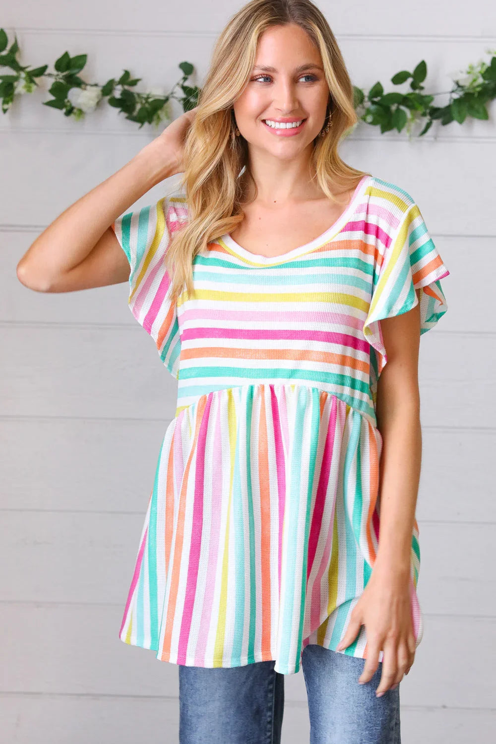 Lavender Rainbow Stripe Babydoll To | Daverri Fashions