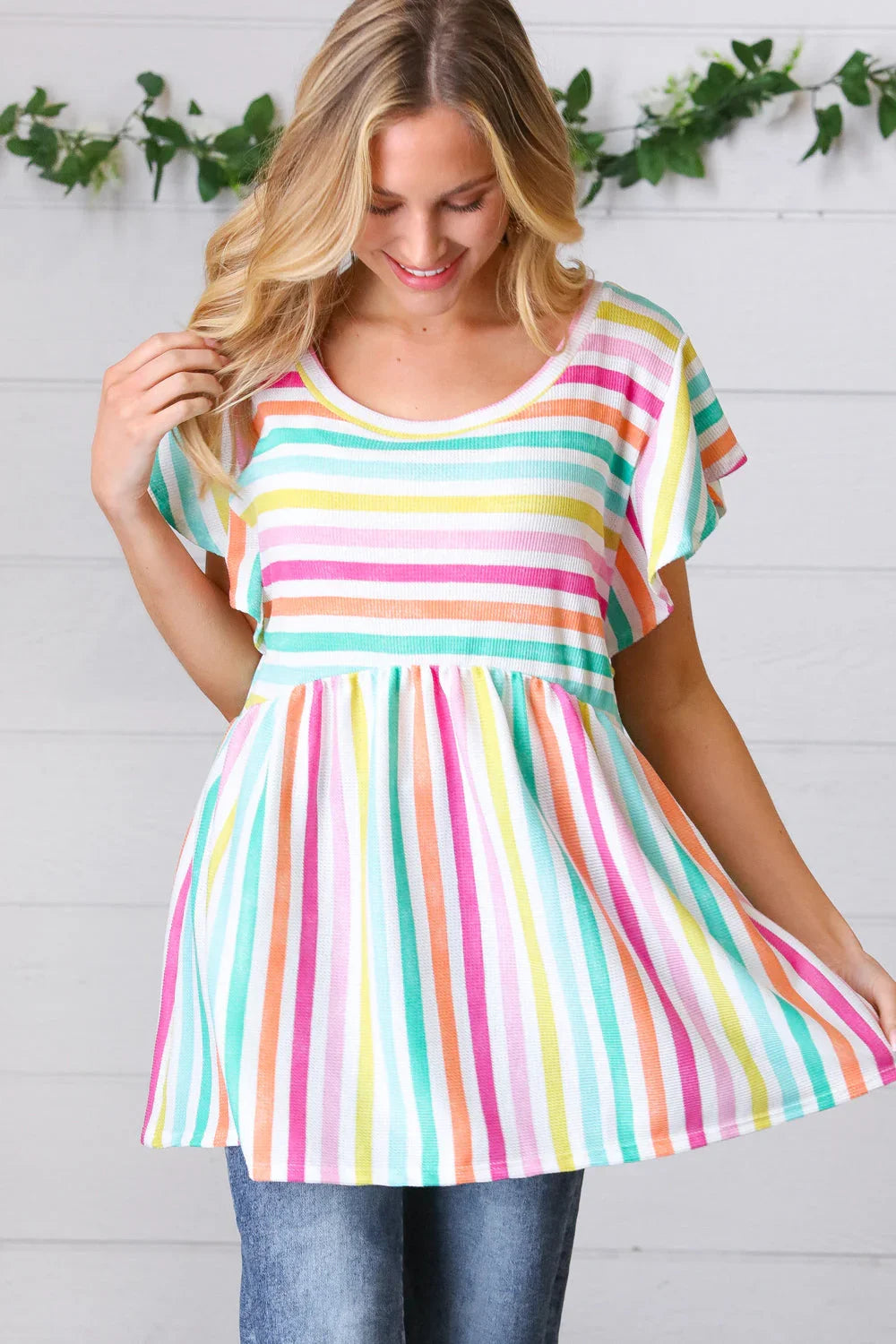 Lavender Rainbow Stripe Babydoll To | Daverri Fashions