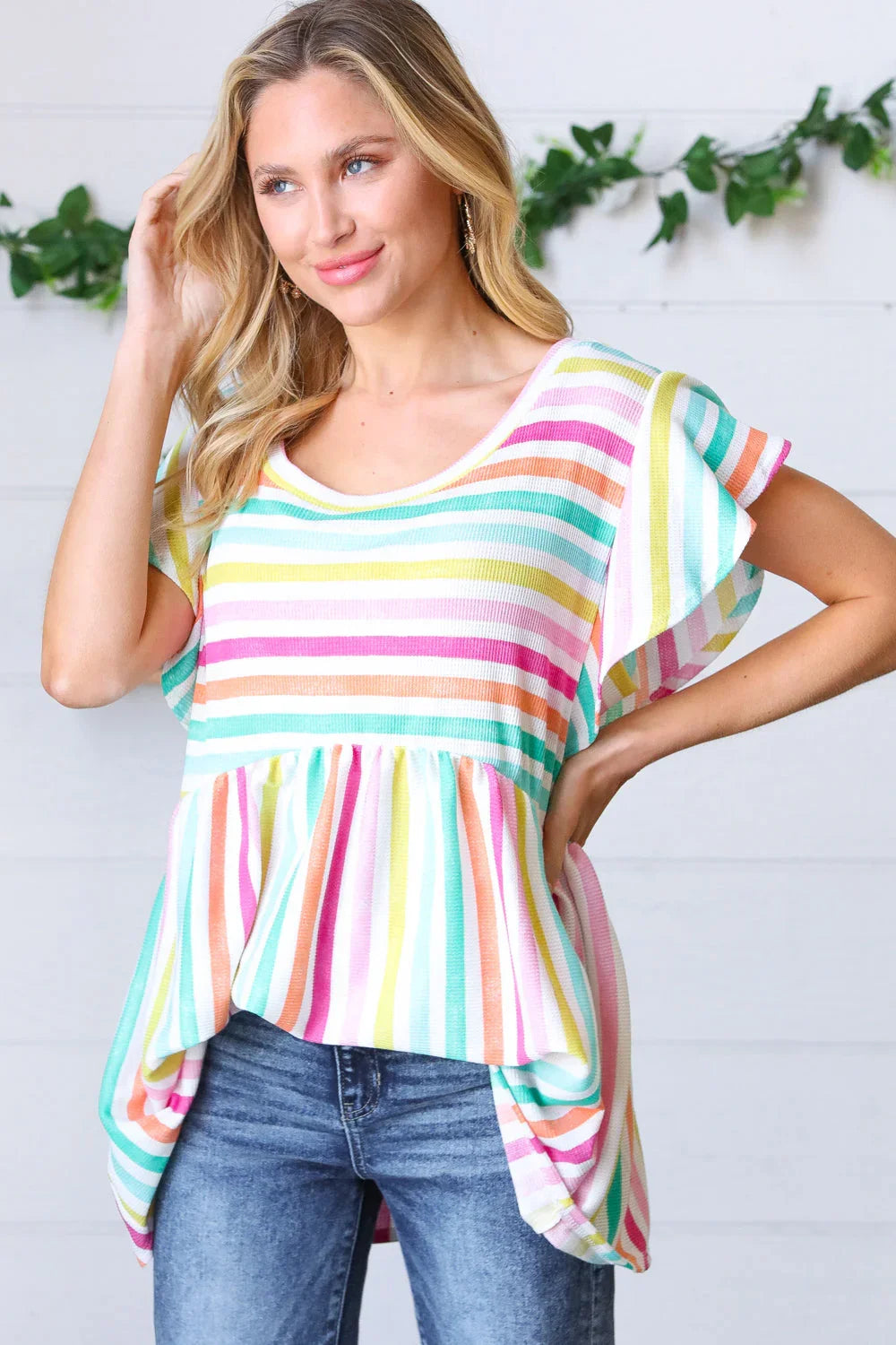 Lavender Rainbow Stripe Babydoll To | Daverri Fashions