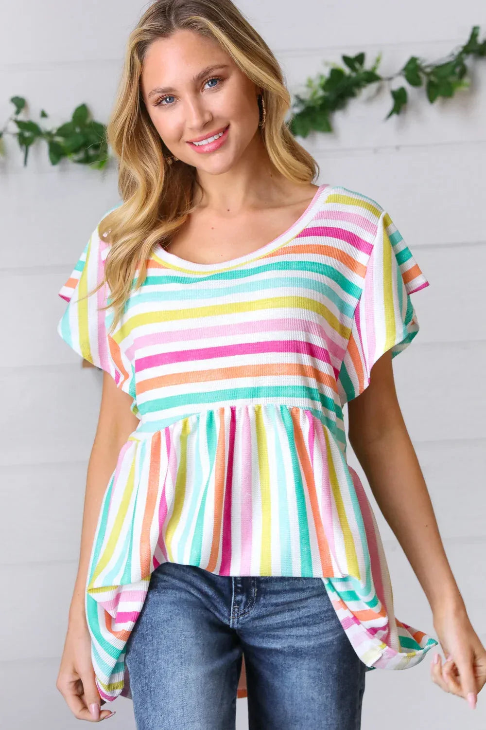 Lavender Rainbow Stripe Babydoll To - DAVERRI FASHIONS