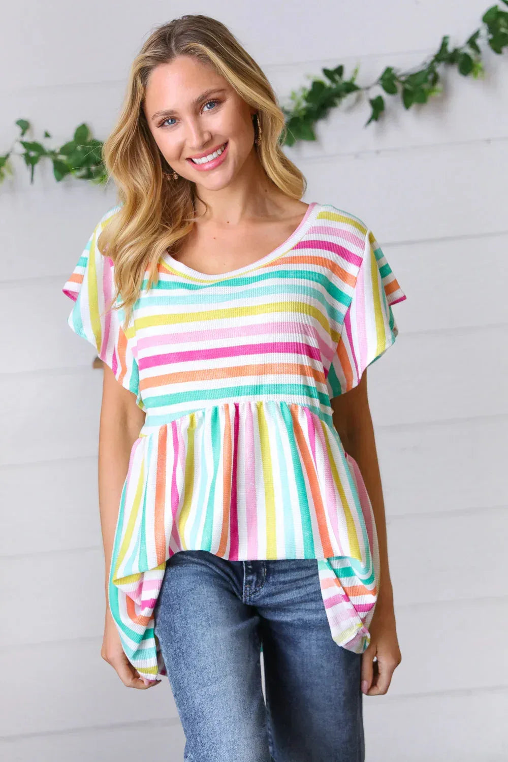 Lavender Rainbow Stripe Babydoll To - DAVERRI FASHIONS