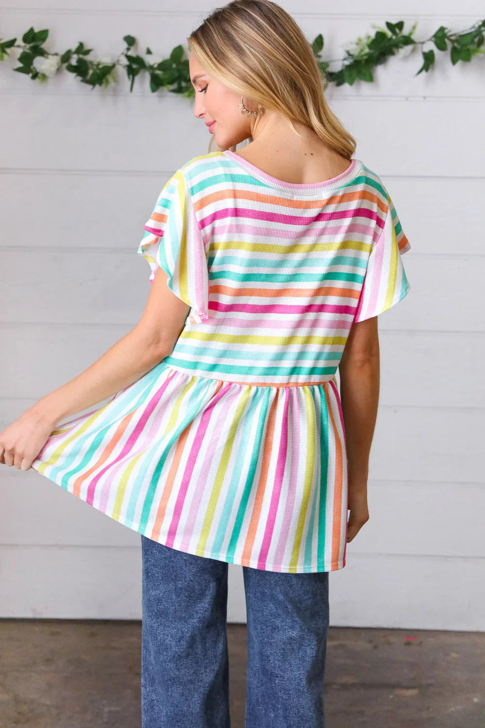 Lavender Rainbow Stripe Babydoll To | Daverri Fashions