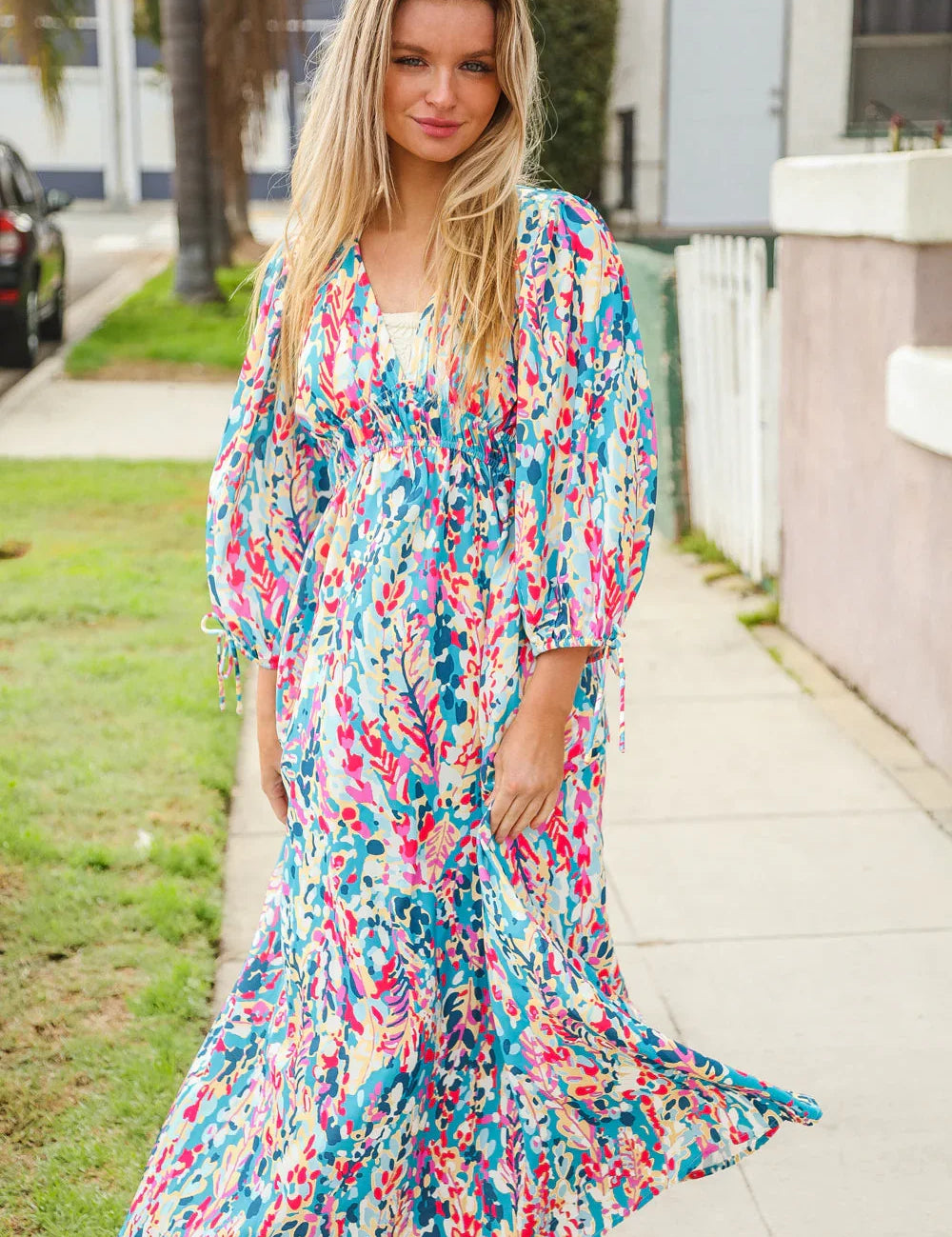 Star Struck Vintage Floral Midi Dress with Side Pockets | Daverri Fashions