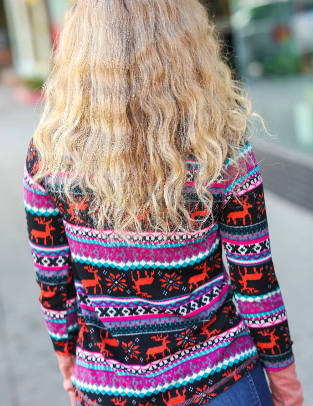 Christmas Ready Black & Fuchsia Reindeer Print Thermal Top | Daverri Fashions