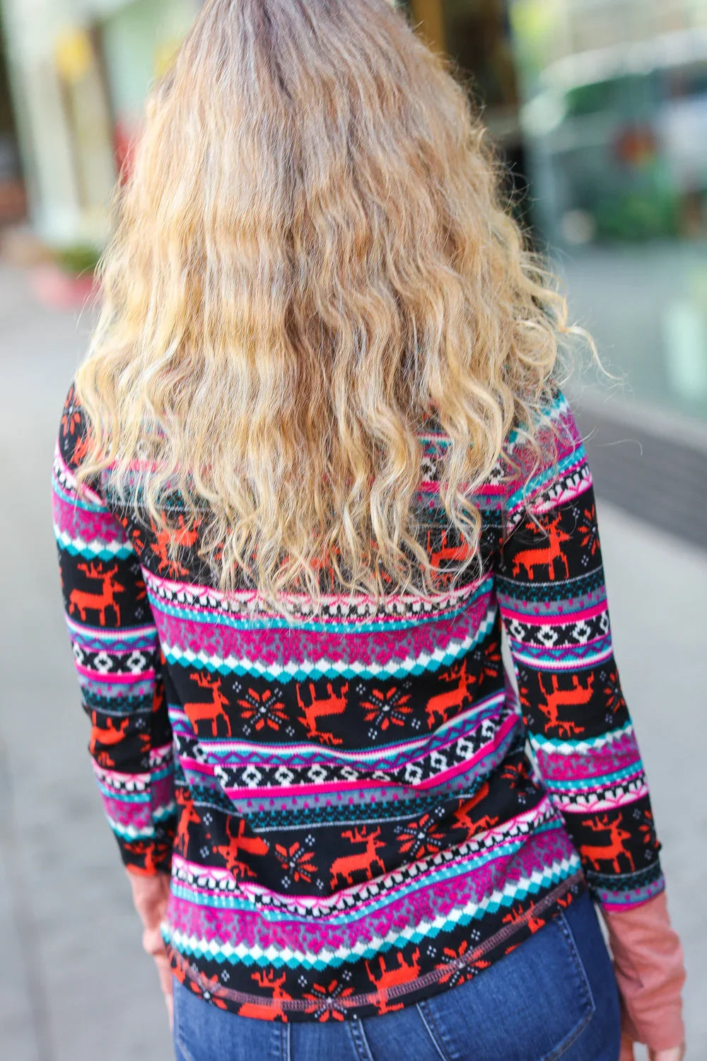 Christmas Ready Black & Fuchsia Reindeer Print Thermal Top | Daverri Fashions