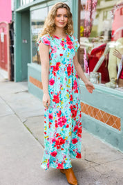 What A Vision Aqua Floral Fit & Flare Maxi Dress | Daverri Fashions