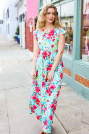 What A Vision Aqua Floral Fit & Flare Maxi Dress | Daverri Fashions