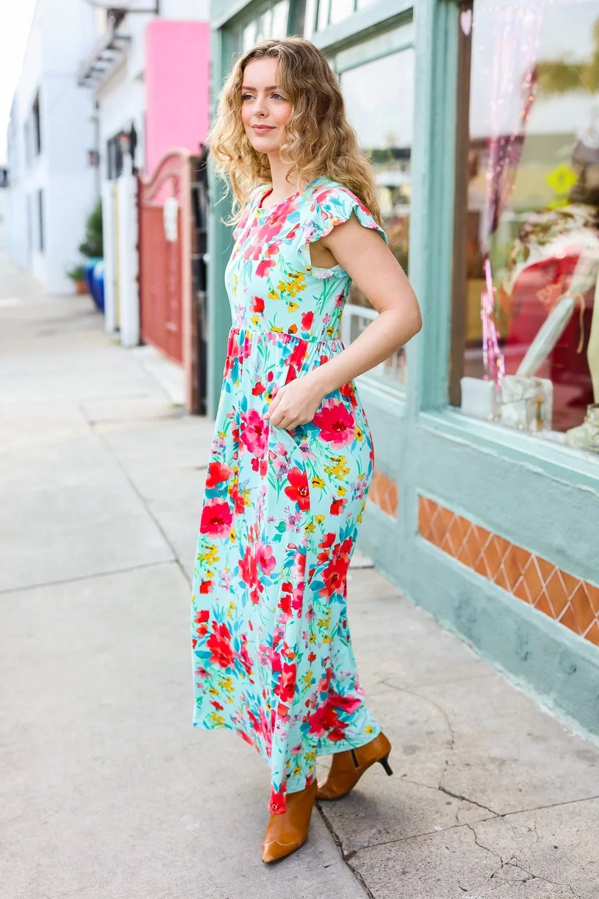 What A Vision Aqua Floral Fit & Flare Maxi Dress | Daverri Fashions