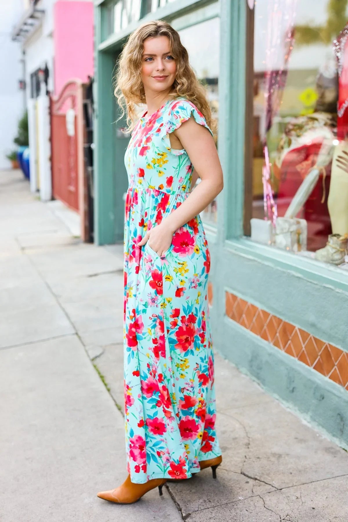 What A Vision Aqua Floral Fit & Flare Maxi Dress | Daverri Fashions