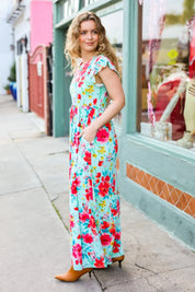 What A Vision Aqua Floral Fit & Flare Maxi Dress | Daverri Fashions